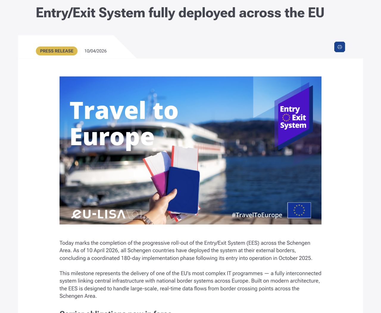 eu-LISA — EES deployment update: Check the current EES status