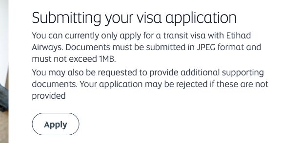 Etihad — submitting a transit application: Check the upload format
