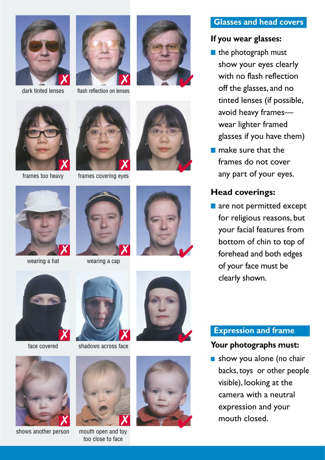 European Commission — ICAO photo examples: Check glasses, coverings and children