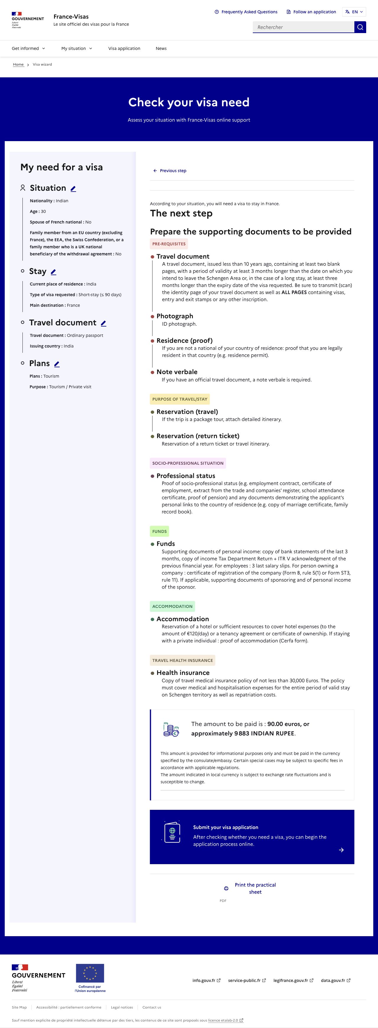 France-Visas — public visa wizard: Generate your own France-Visas checklist; current public page