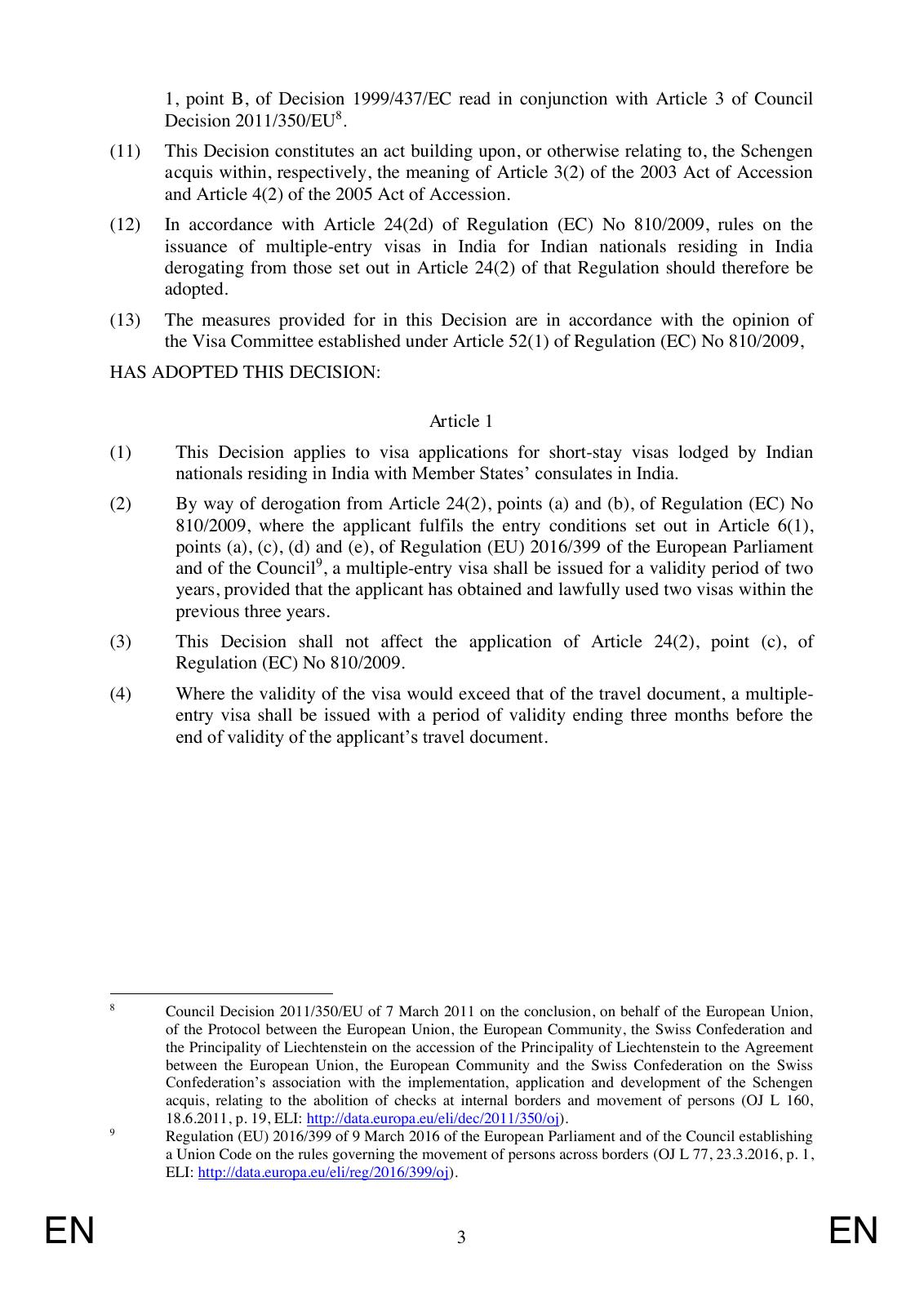 European Commission — India multiple-entry decision: Read Article 1