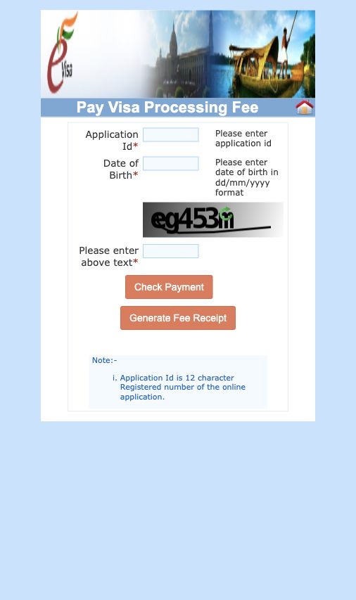 Government of India — Pay through the government portal; public page or blank form captured 8 October 2026