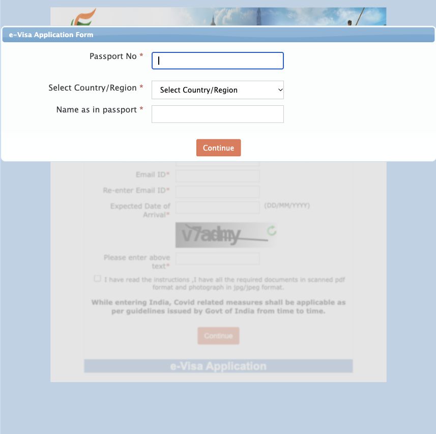 Government of India — Start with your passport details; public page or blank form captured 8 October 2026