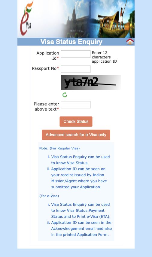 Government of India — Check the ETA before travelling; public page or blank form captured 8 October 2026