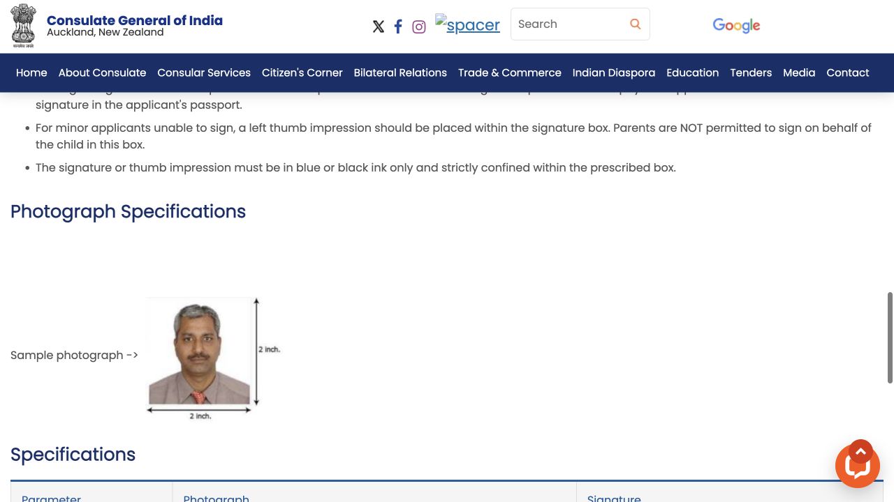 Consulate General of India, Auckland — OCI specifications: Compare the current mission photo example; current public page