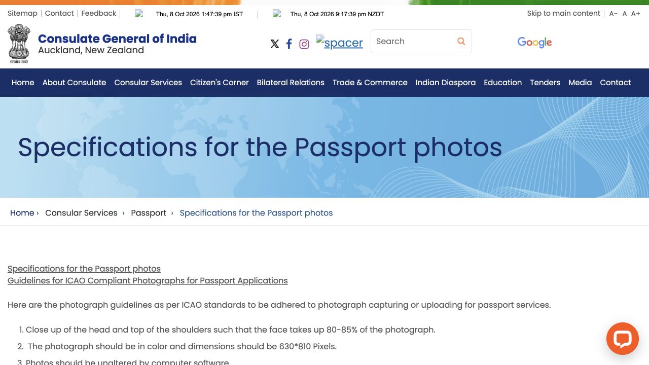 Consulate General of India, Auckland — passport photograph guidance: Read current passport photo guidance; current public page