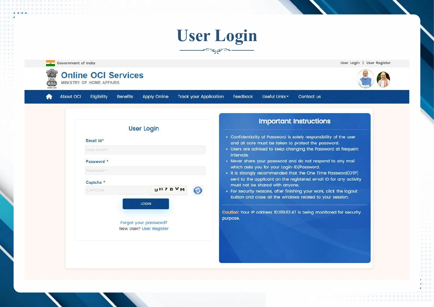 Official e-OCI technical SOP page 3: Log in to the OCI portal