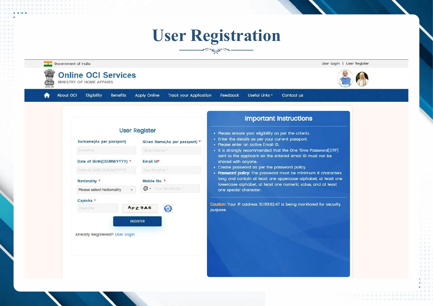 Official e-OCI technical SOP page 2: Register if you do not have a portal account